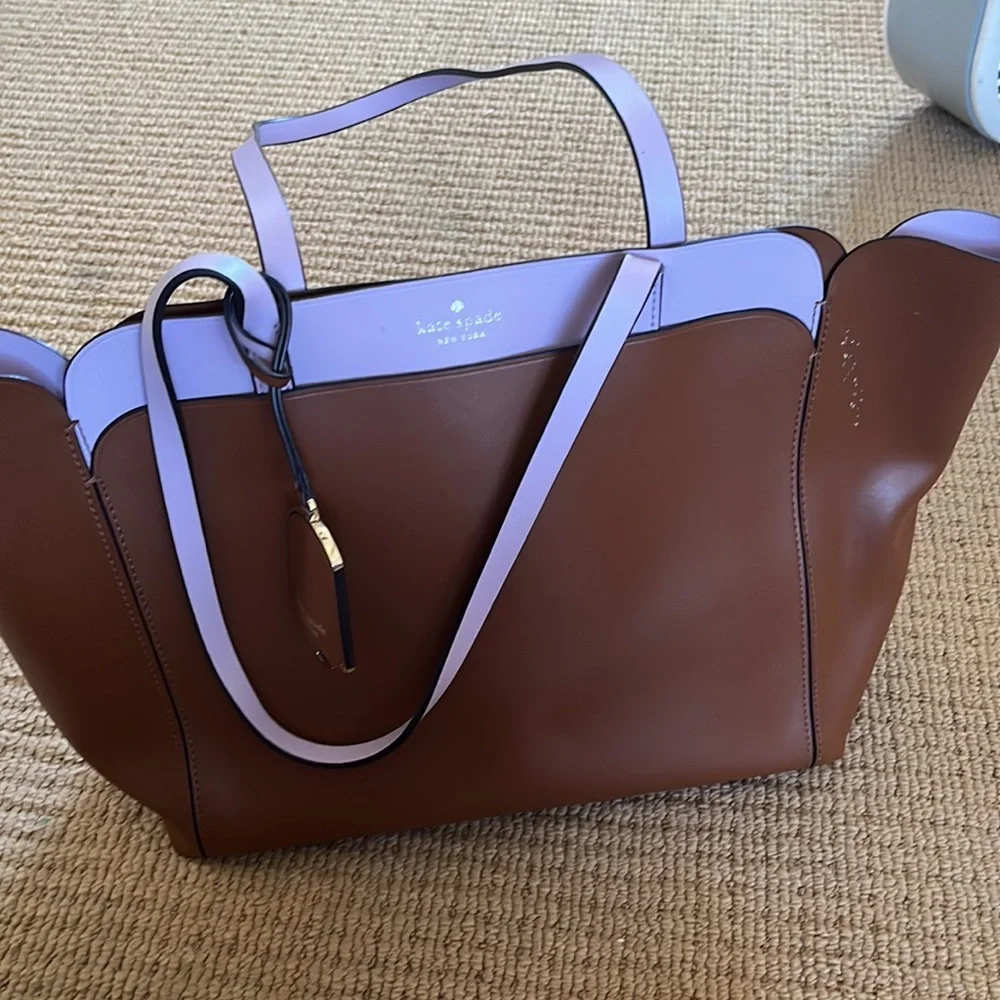 Kate Spade Brown & Light Purple Medium Double Pocket Tote